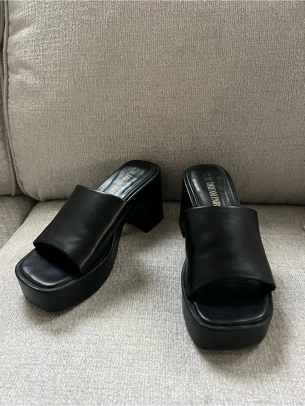 Platform Slide Mules in Black